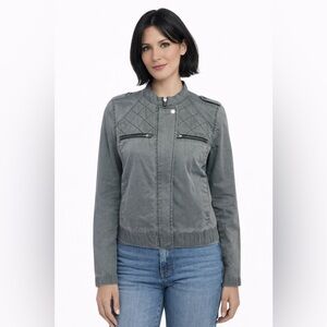 BP Nordstrom Gray Moto Jacket Medium Quilted Zip Front Cotton Utility Jacket
